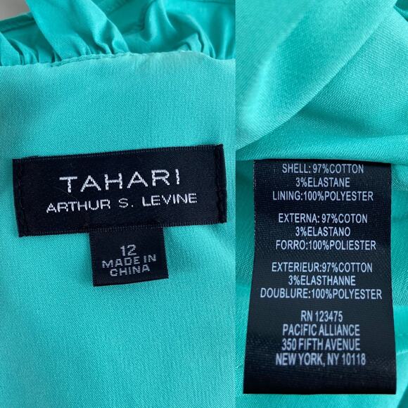 Tahari Arthur S. Levine Tiered Mini Dress Turquoise Preppy Peasant Beach Size 12 - Picture 7 of 8